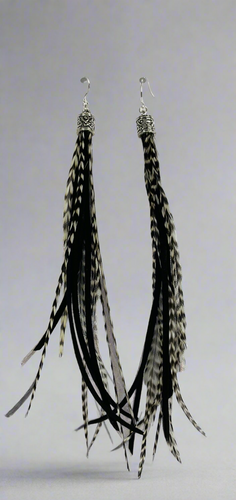 Zebra Feather & Leather Earrings