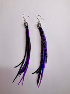 Purple Skinny Feather Earrings