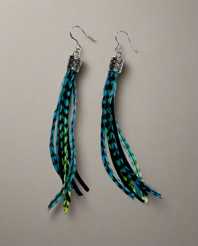 Shorty Blue-Green Feather Earrings