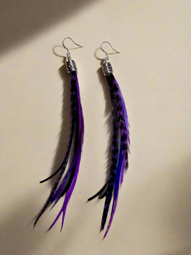 Purple Skinny Feather Earrings